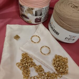 KIT τσάντας με νήμα μακό ροζέ-σομόν με μπεζ μεγάλο